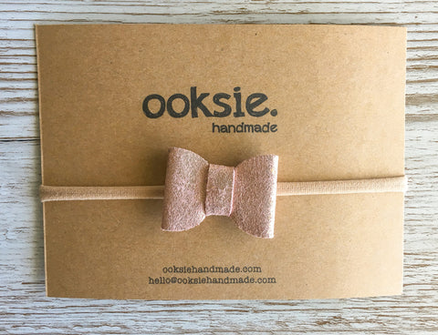 Leather Hair Bow - 'Christina' Rose Gold