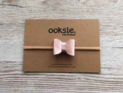 Leather Hair Bow - 'Stella' Shiny Metallic Pale Pink