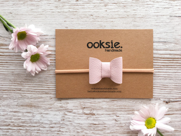 Leather Hair Bow - 'Piper' Pale Pink