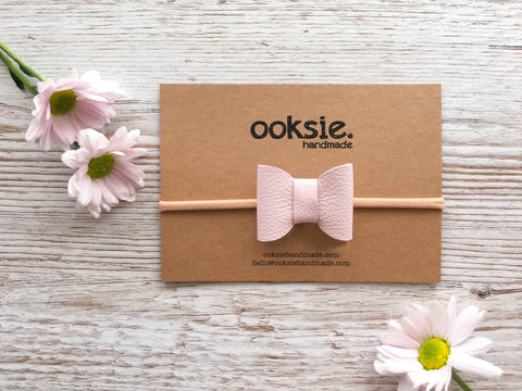 Leather Hair Bow - 'Piper' Pale Pink