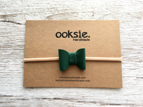 Leather Hair Bow - 'Maeve' Forest Green
